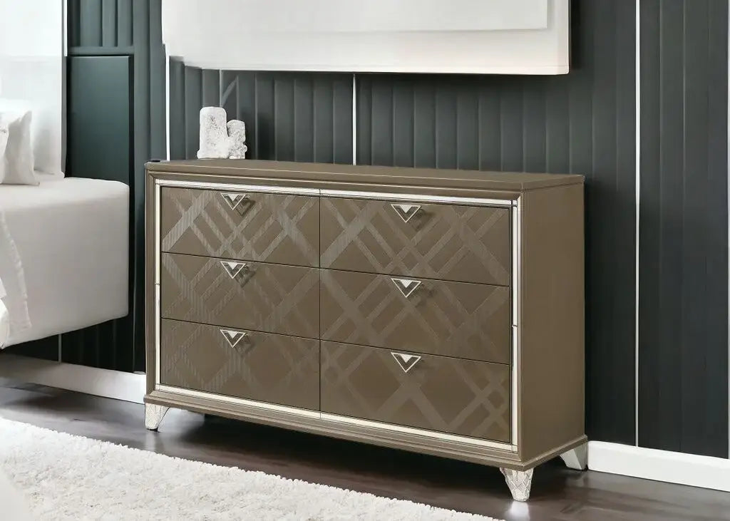 66" Champagne Solid and Manufactured Wood Six Drawer Double Dresser - Homeroots - Flyclothing LLC