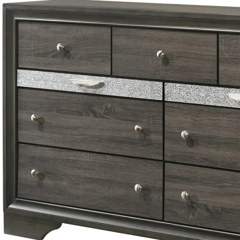 63" Gray Solid and Manufactured Wood Nine Drawer Triple Dresser - Homeroots - Flyclothing LLC