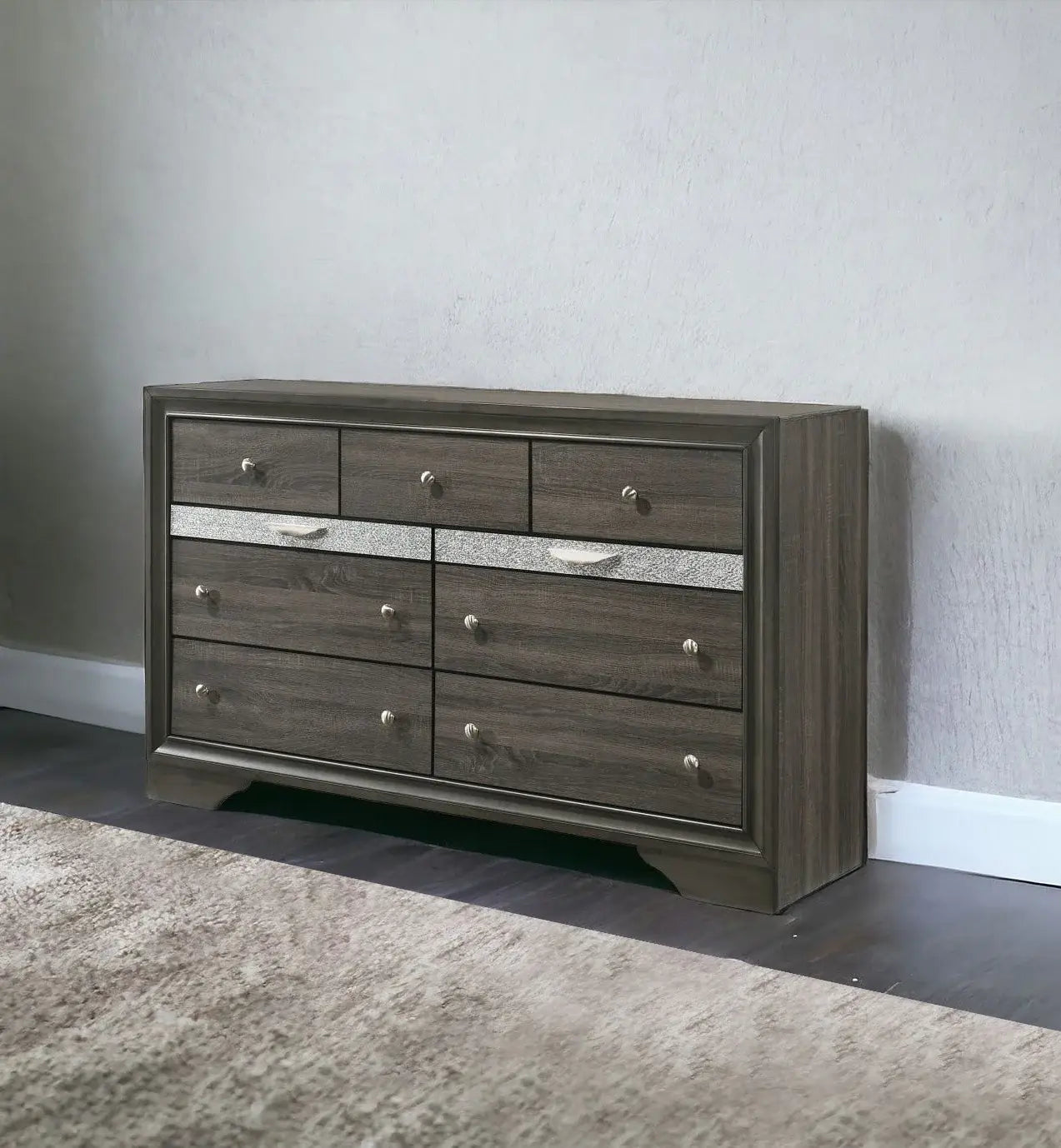 63" Gray Solid and Manufactured Wood Nine Drawer Triple Dresser - Homeroots - Flyclothing LLC