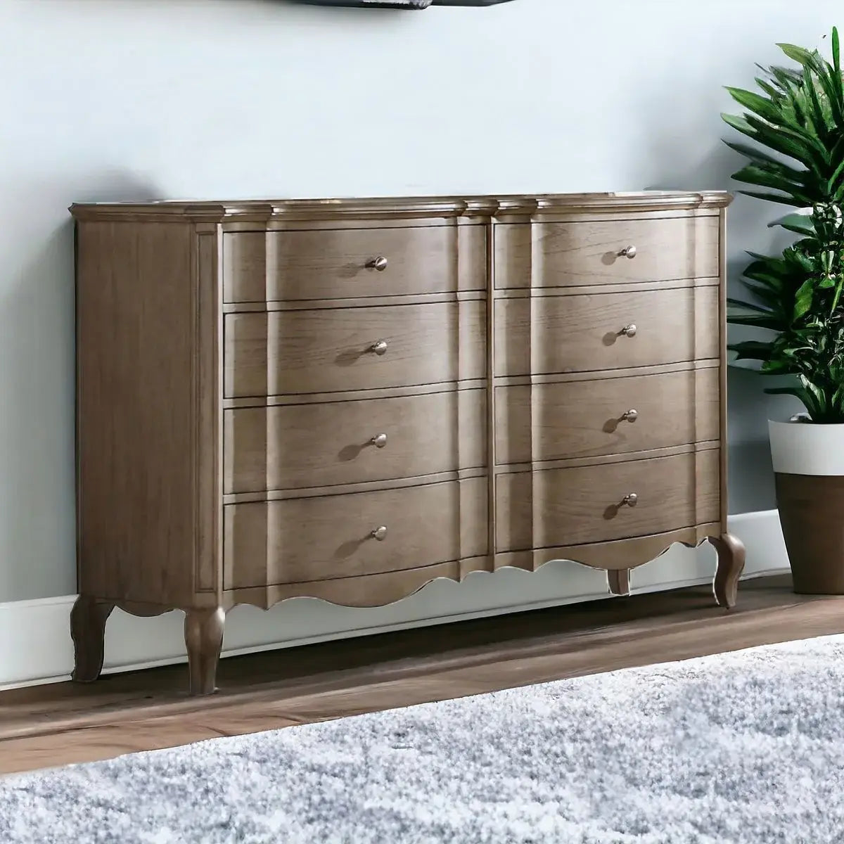 64" Taupe Solid and Manufactured Wood Eight Drawer Double Dresser - Homeroots - Flyclothing LLC