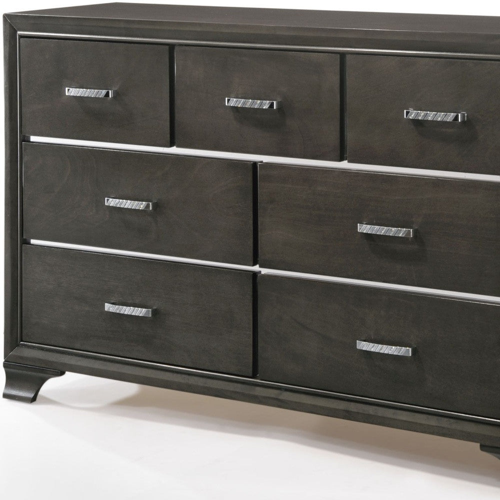 58" Gray Solid and Manufactured Wood Seven Drawer Triple Dresser - Homeroots - Flyclothing LLC