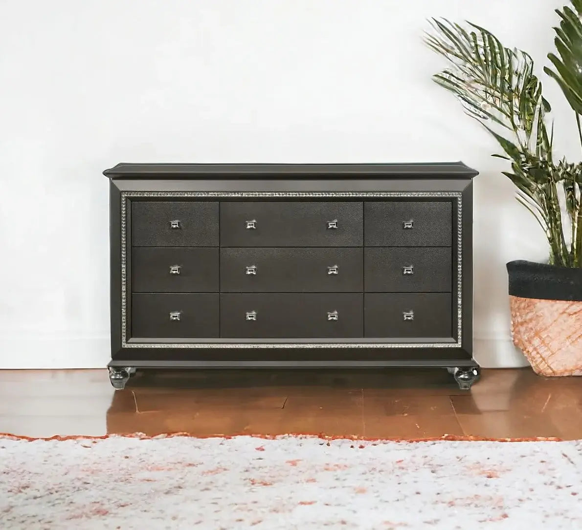 66" Gray Solid and Manufactured Wood Nine Drawer Triple Dresser - Homeroots - Flyclothing LLC