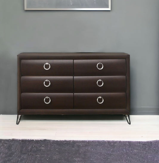 63" Merlot Solid and Manufactured Wood Six Drawer Double Dresser