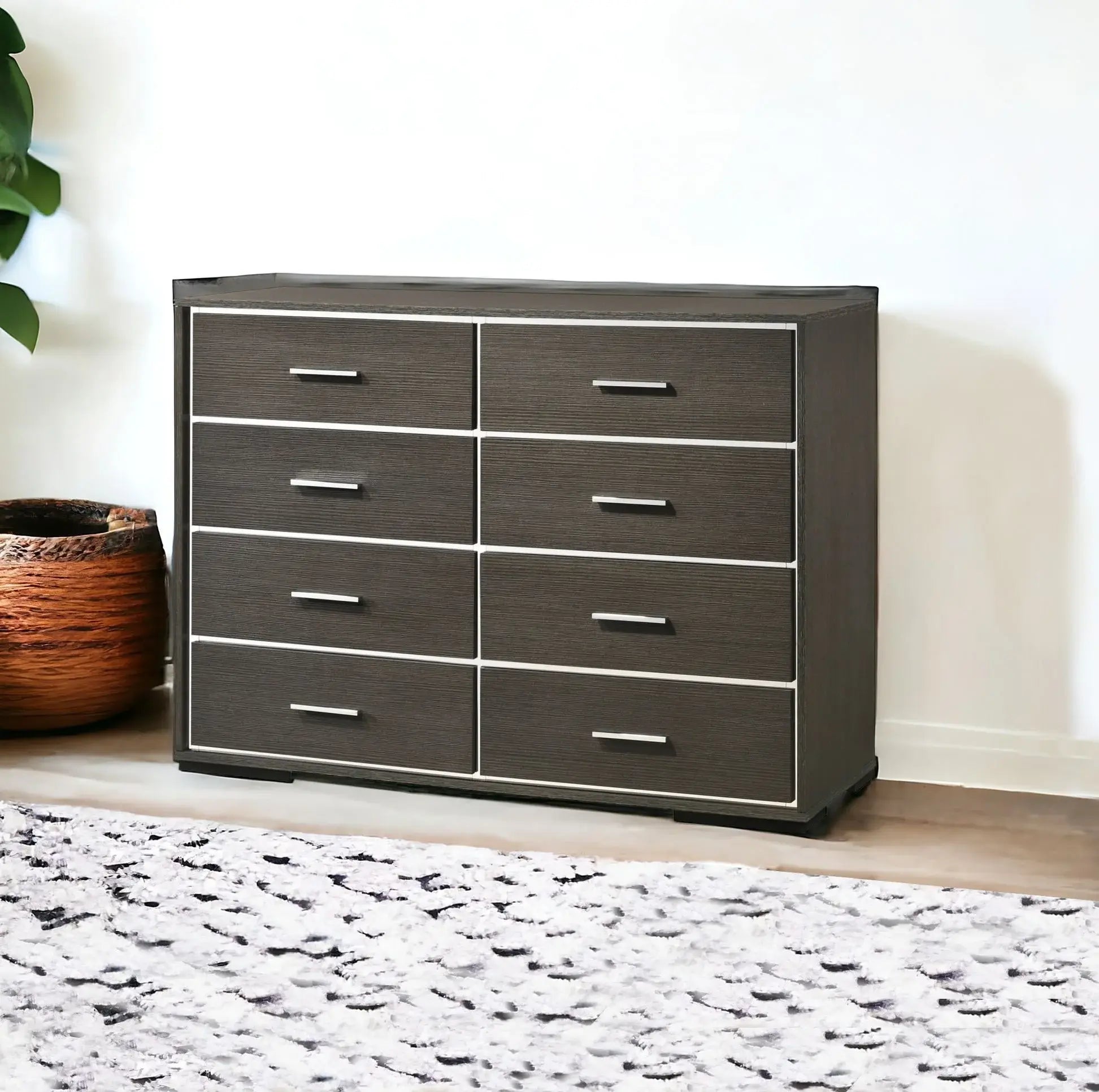 57" Gray Solid and Manufactured Wood Eight Drawer Double Dresser - Homeroots - Flyclothing LLC