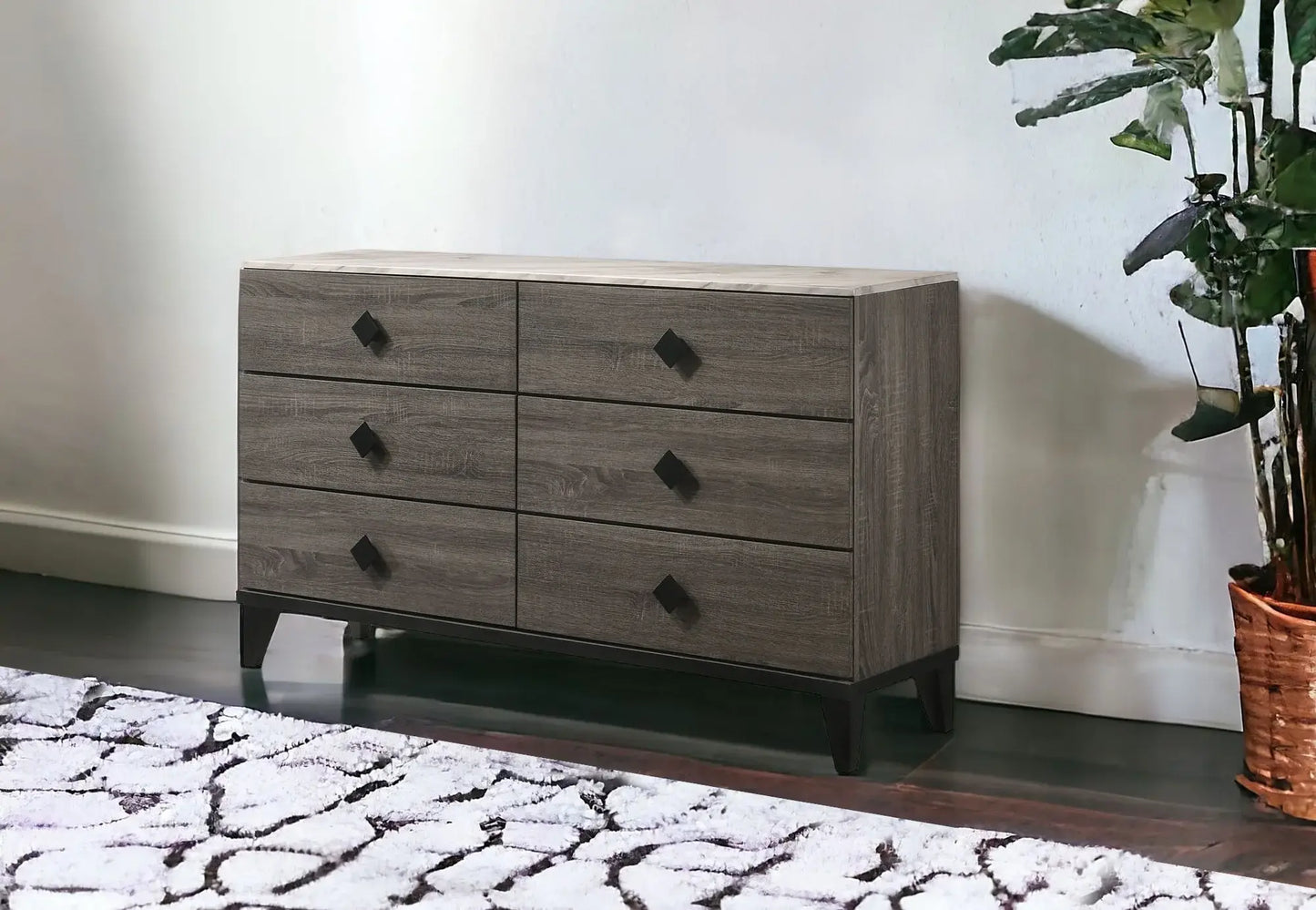 61" Gray Solid and Manufactured Wood Six Drawer Double Dresser - Homeroots - Flyclothing LLC