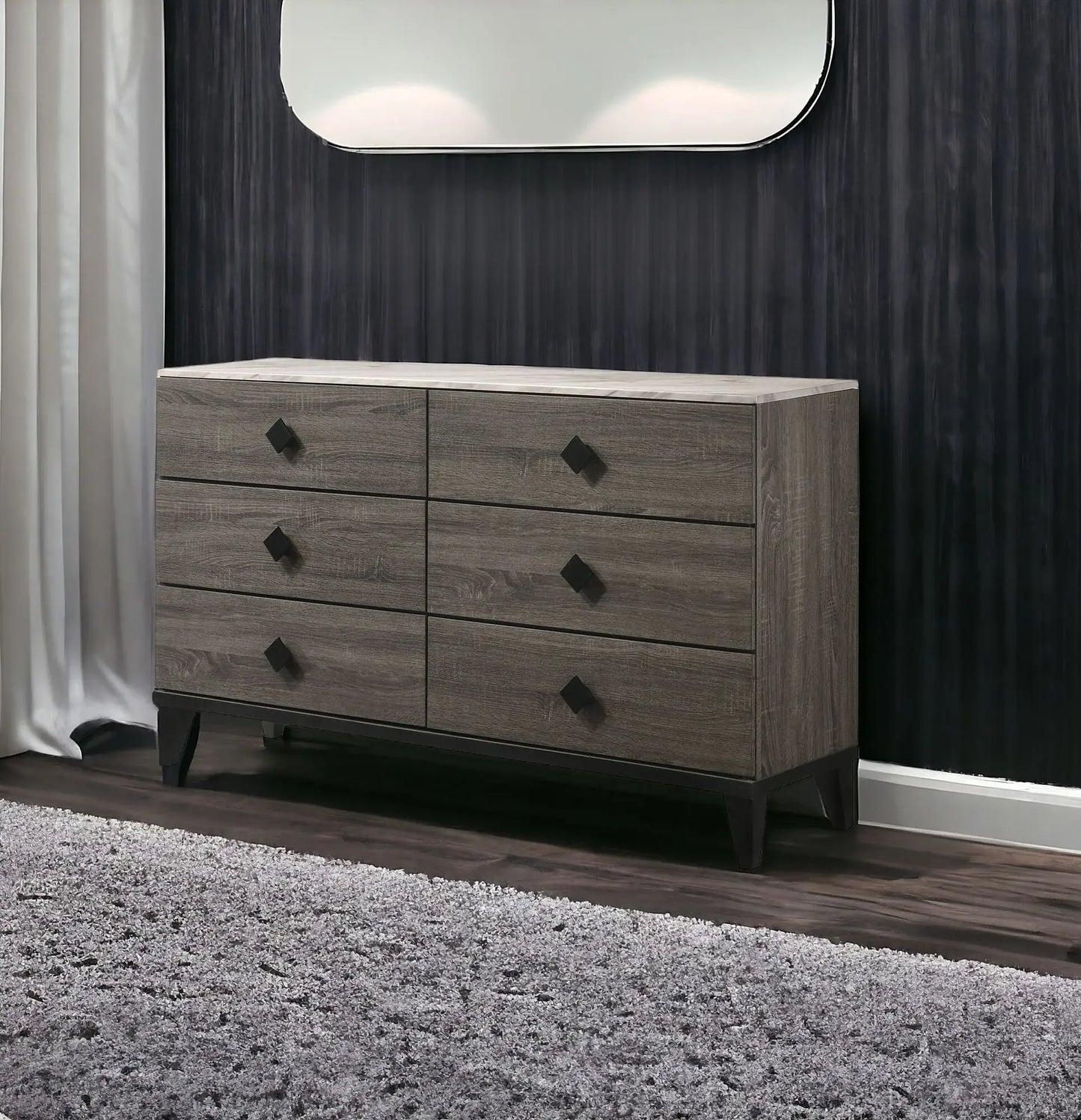 61" Gray Solid and Manufactured Wood Six Drawer Double Dresser - Homeroots - Flyclothing LLC