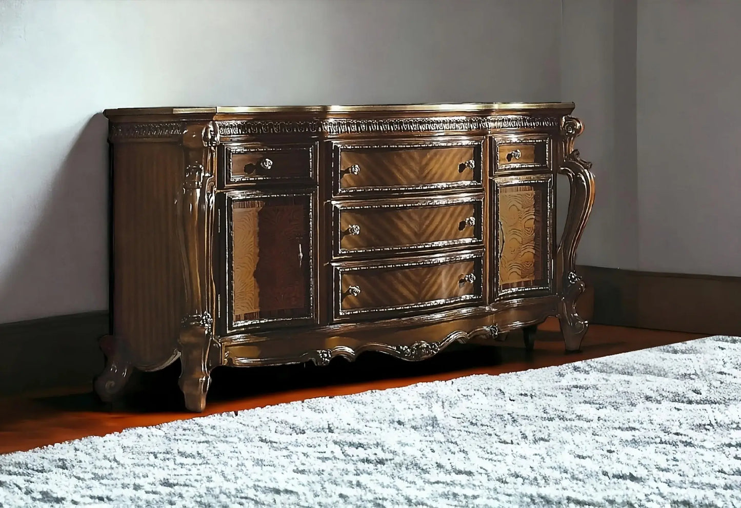 69" Brown Solid and Manufactured Wood Five Drawer Triple Dresser - Homeroots - Flyclothing LLC