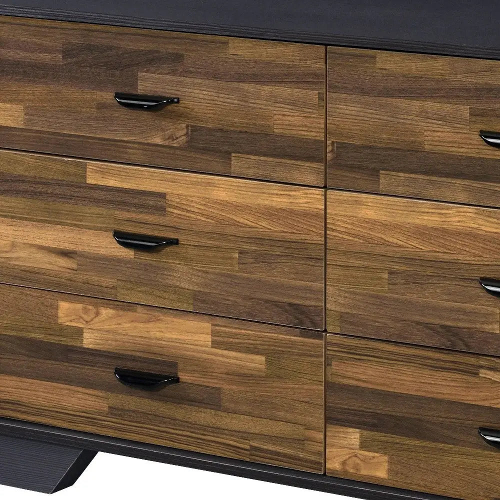 47" Walnut Black And Finish Manufactured Wood Six Drawer Double Dresser - Homeroots - Flyclothing LLC