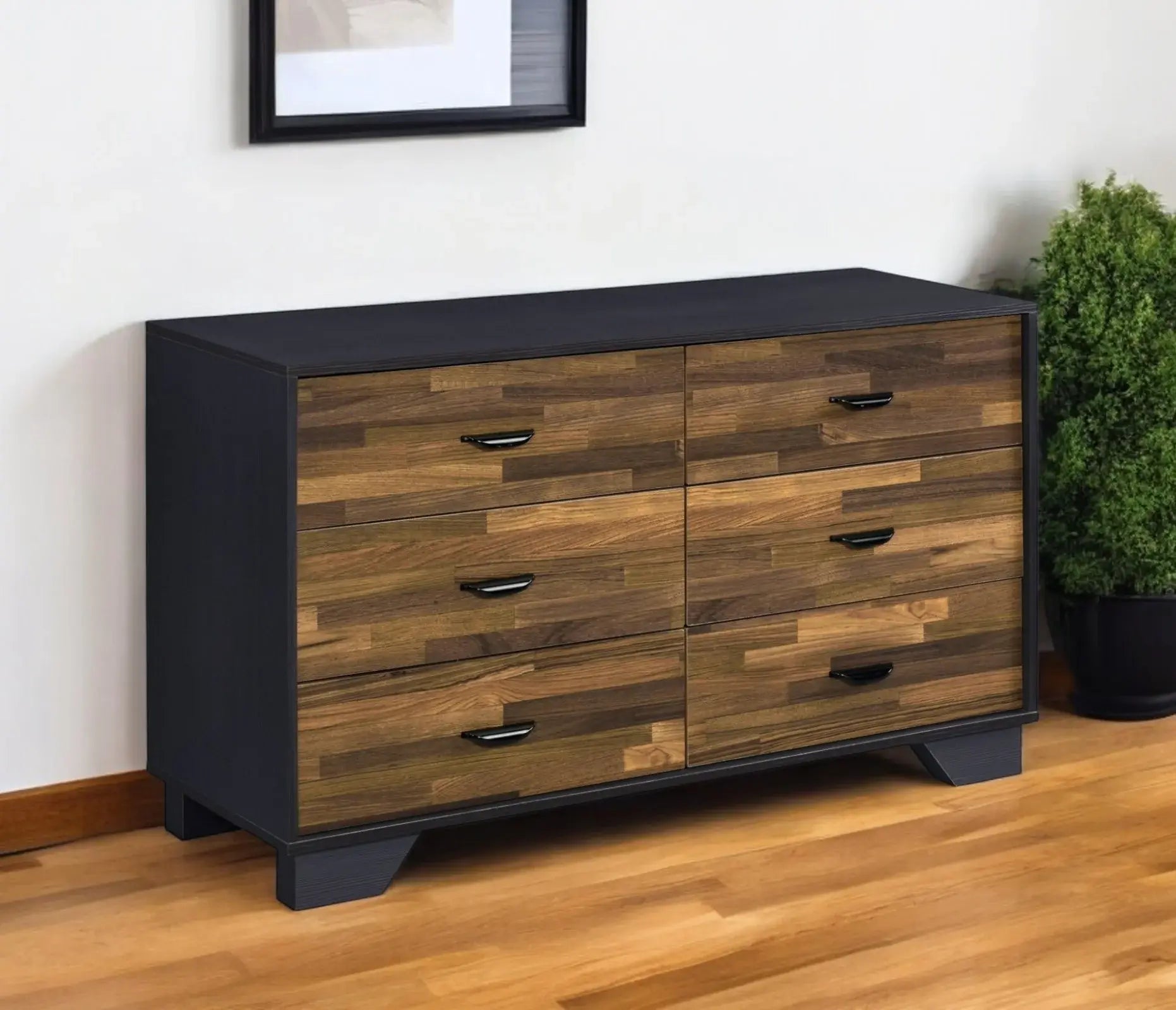 47" Walnut Black And Finish Manufactured Wood Six Drawer Double Dresser - Homeroots - Flyclothing LLC