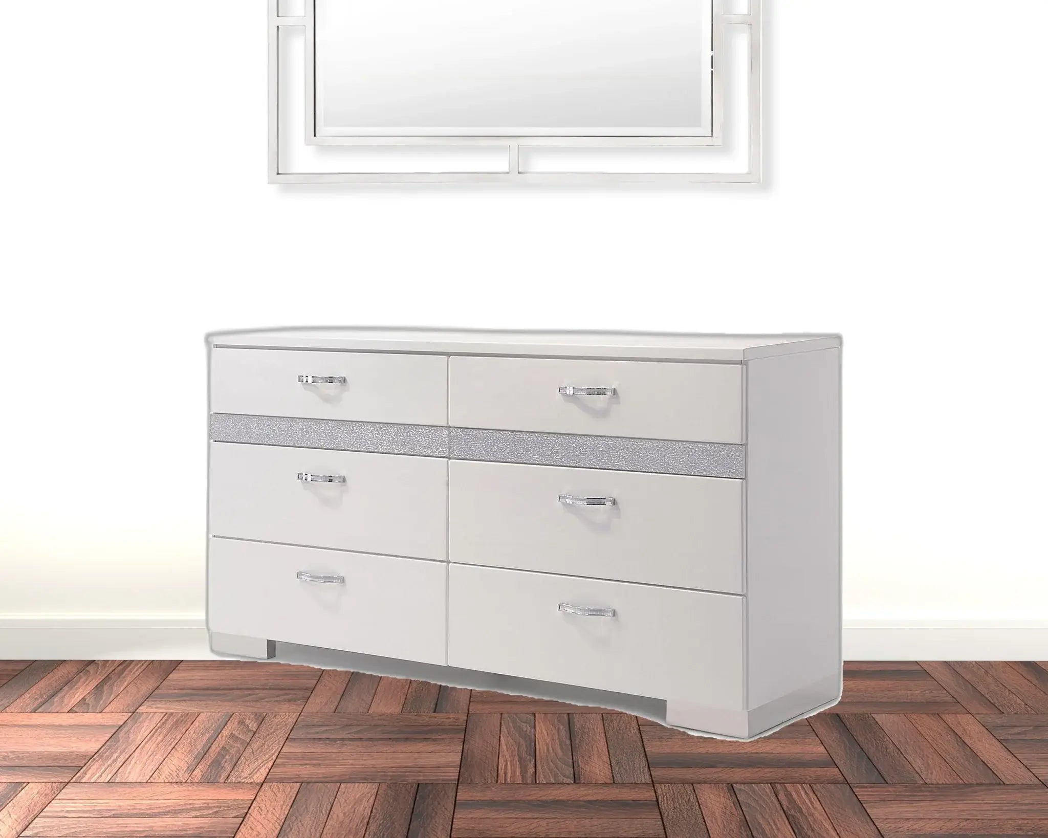 63" White High Gloss Manufactured Wood Eight Drawer Double Dresser - Homeroots - Flyclothing LLC