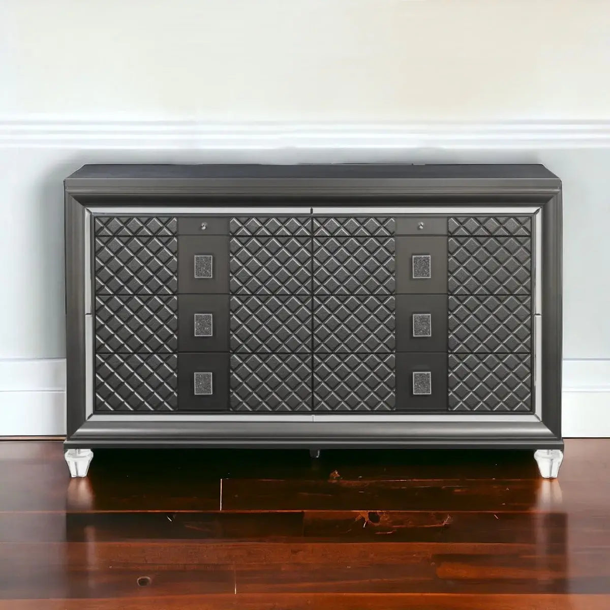 65" Gray Solid and Manufactured Wood Eight Drawer Double Dresser - Homeroots - Flyclothing LLC