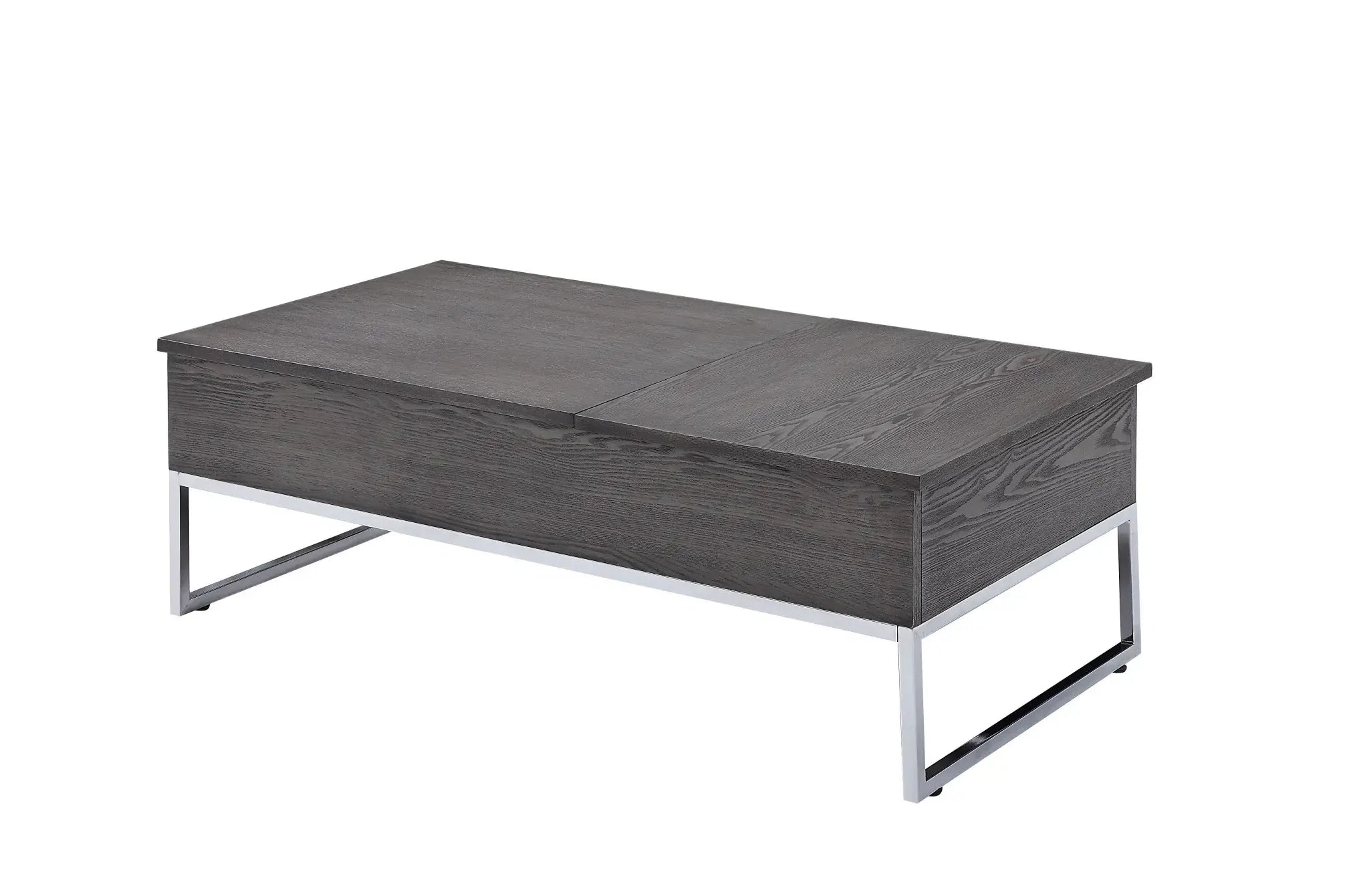 47" Chrome And Gray Oak Rectangular Lift Top Coffee Table - Homeroots - Flyclothing LLC