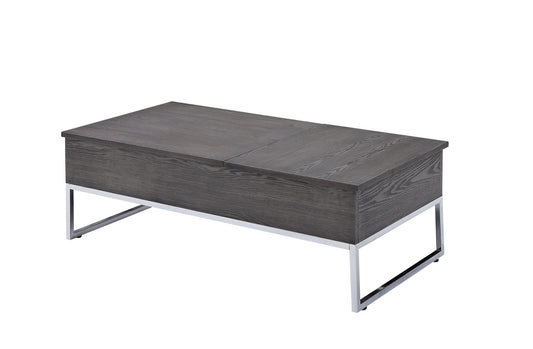 47" Gray and Silver Wood Lift Top Frame Coffee Table