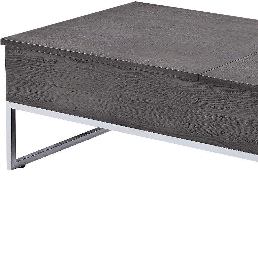 47" Chrome And Gray Oak Rectangular Lift Top Coffee Table - Homeroots - Flyclothing LLC