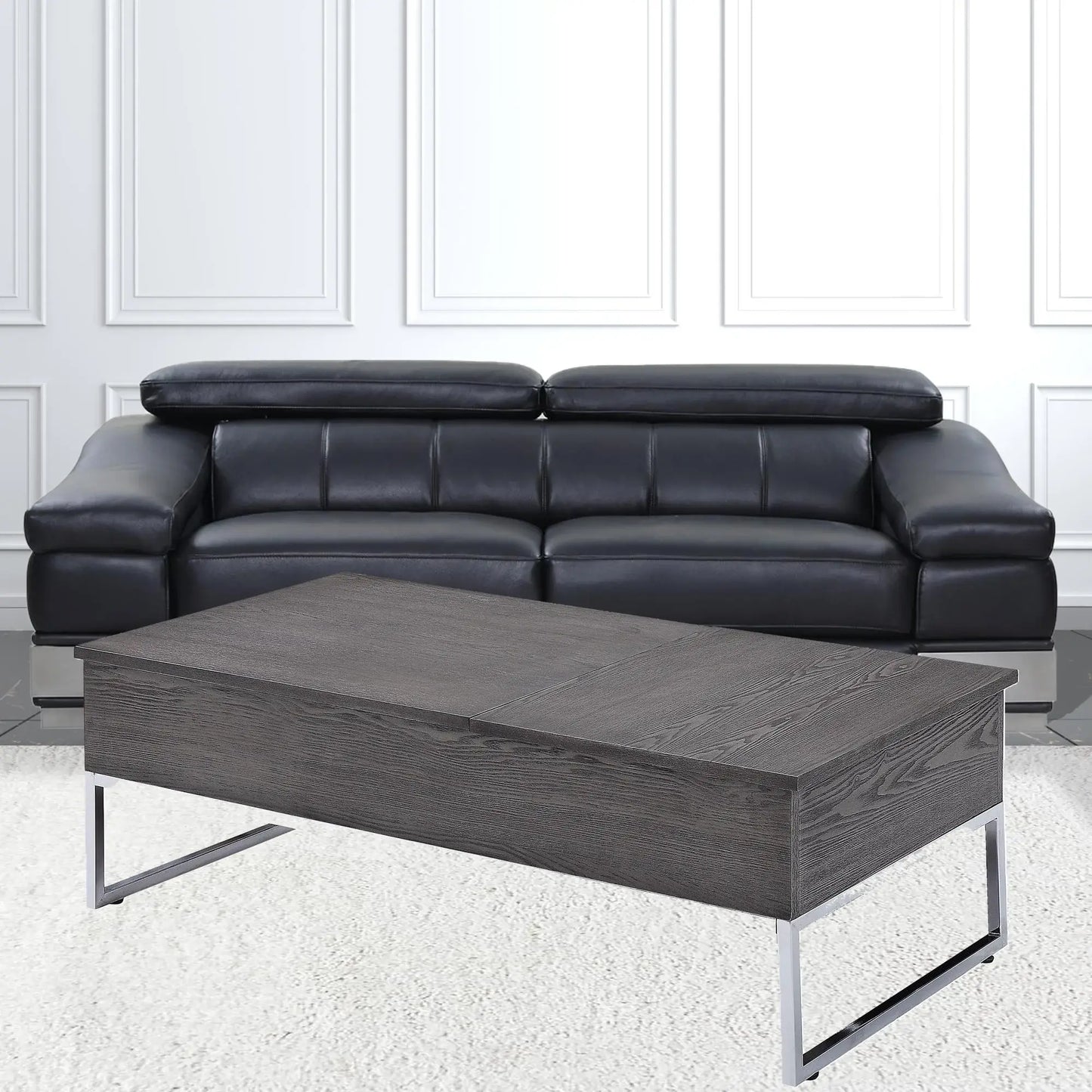 47" Chrome And Gray Oak Rectangular Lift Top Coffee Table - Homeroots - Flyclothing LLC