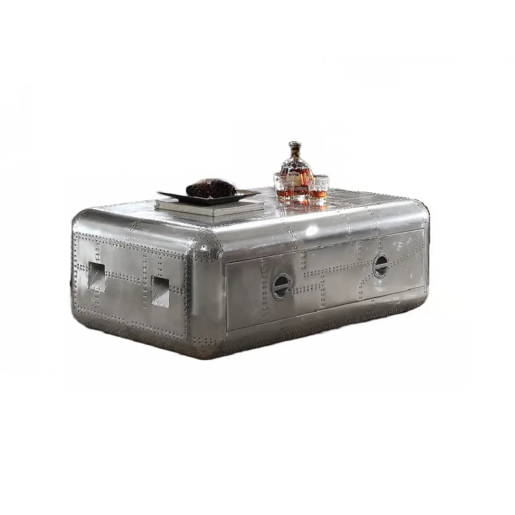 52" Silver Aluminum Coffee Table With Drawer - Homeroots - Flyclothing LLC