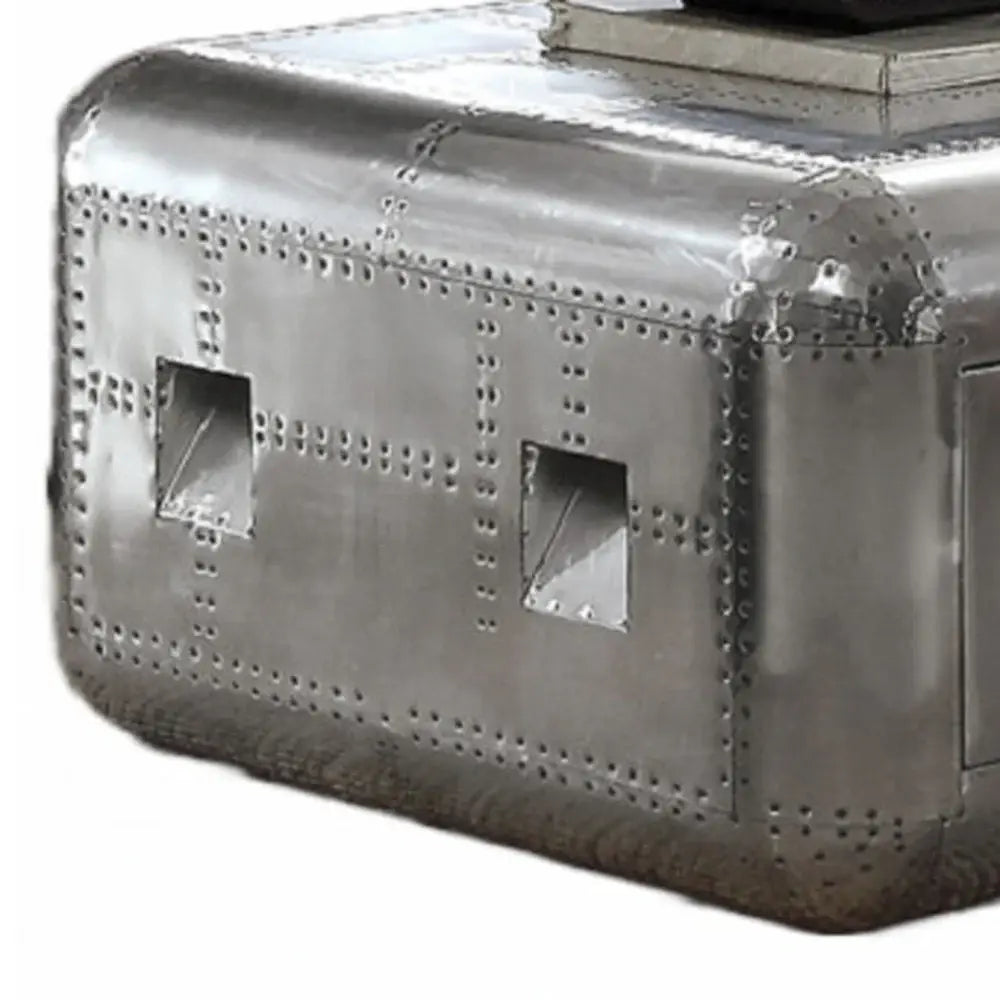 52" Silver Aluminum Coffee Table With Drawer - Homeroots - Flyclothing LLC