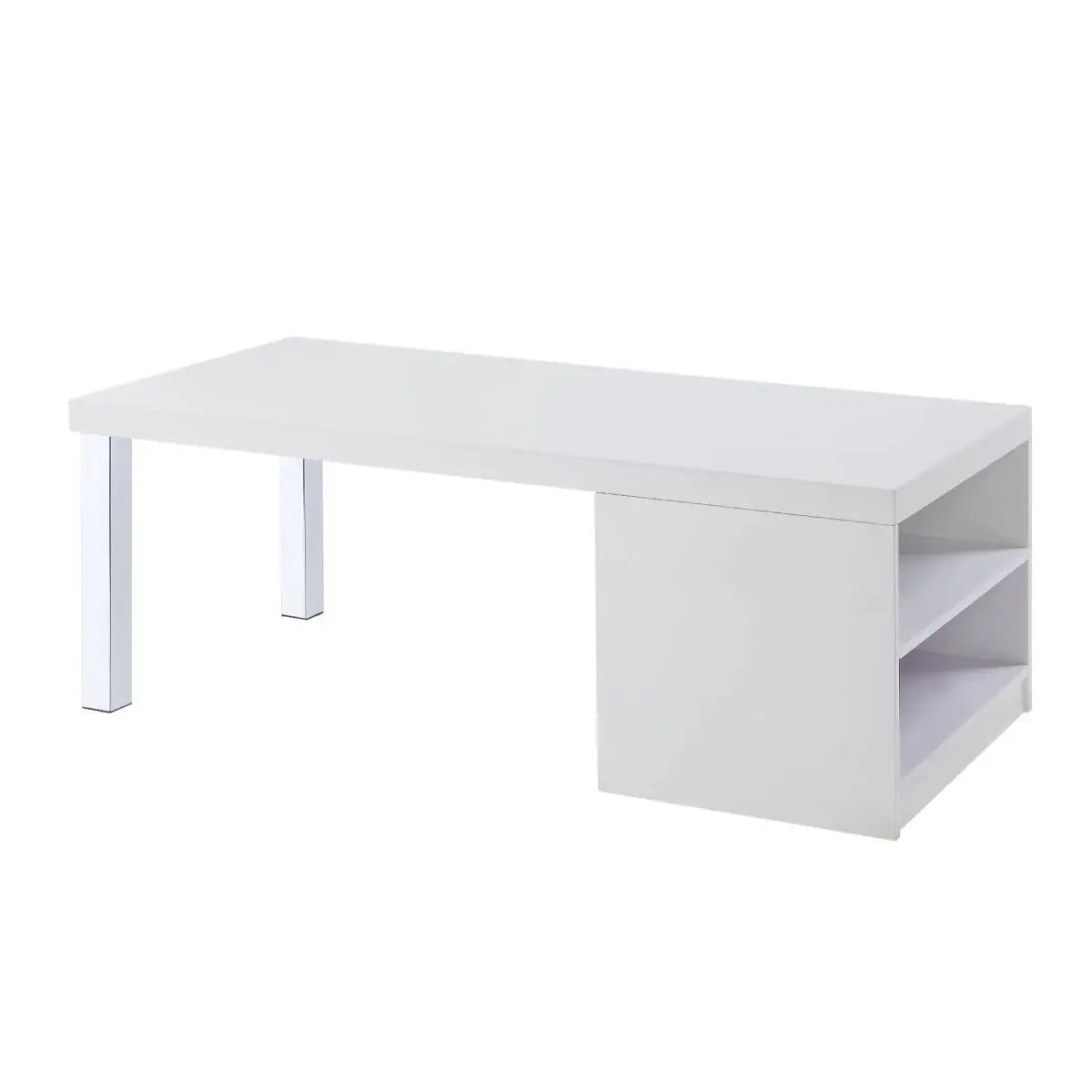 47" Chrome And White Rectangular Coffee Table With Shelf - Homeroots - Flyclothing LLC