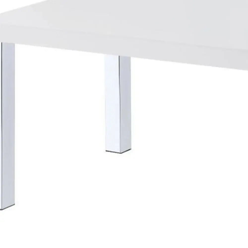 47" Chrome And White Rectangular Coffee Table With Shelf - Homeroots - Flyclothing LLC
