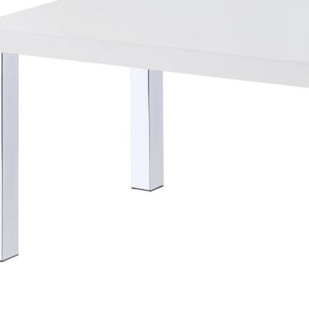 47" White and Silver Wood And Metal Frame Coffee Table With Shelf