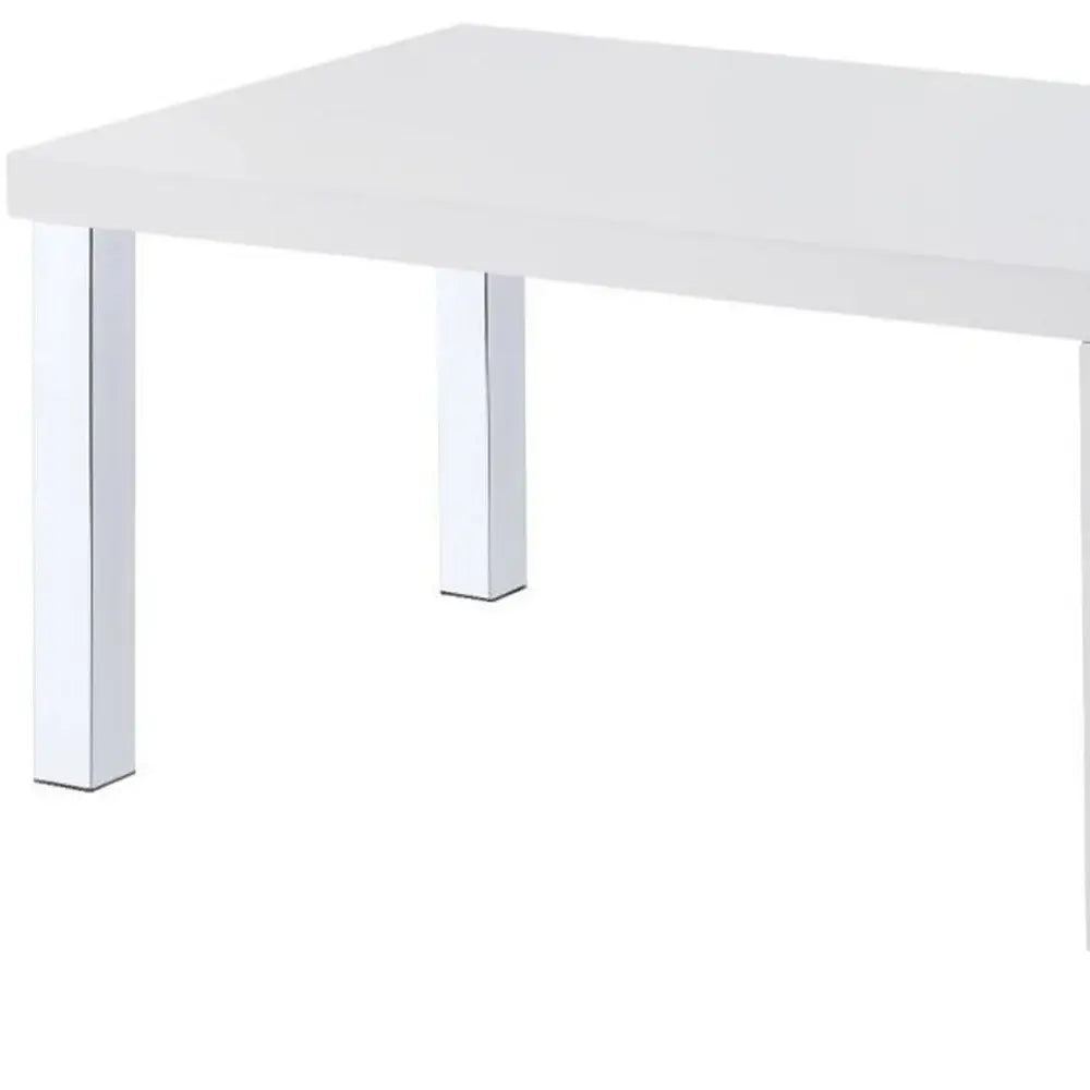 47" Chrome And White Rectangular Coffee Table With Shelf - Homeroots - Flyclothing LLC