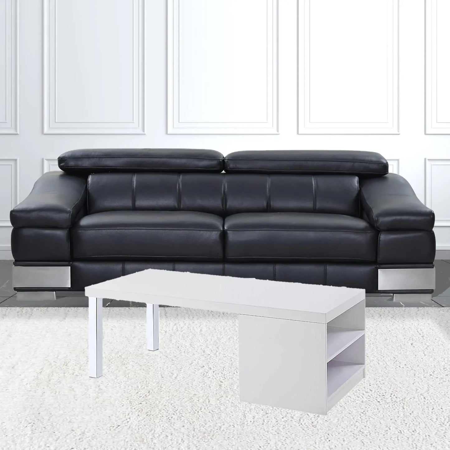 47" Chrome And White Rectangular Coffee Table With Shelf - Homeroots - Flyclothing LLC