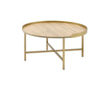34" Gold And Oak Manufactured Wood And Metal Round Coffee Table - Homeroots - Flyclothing LLC