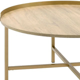 34" Gold And Oak Manufactured Wood And Metal Round Coffee Table - Homeroots - Flyclothing LLC