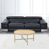 34" Gold And Oak Manufactured Wood And Metal Round Coffee Table - Homeroots - Flyclothing LLC