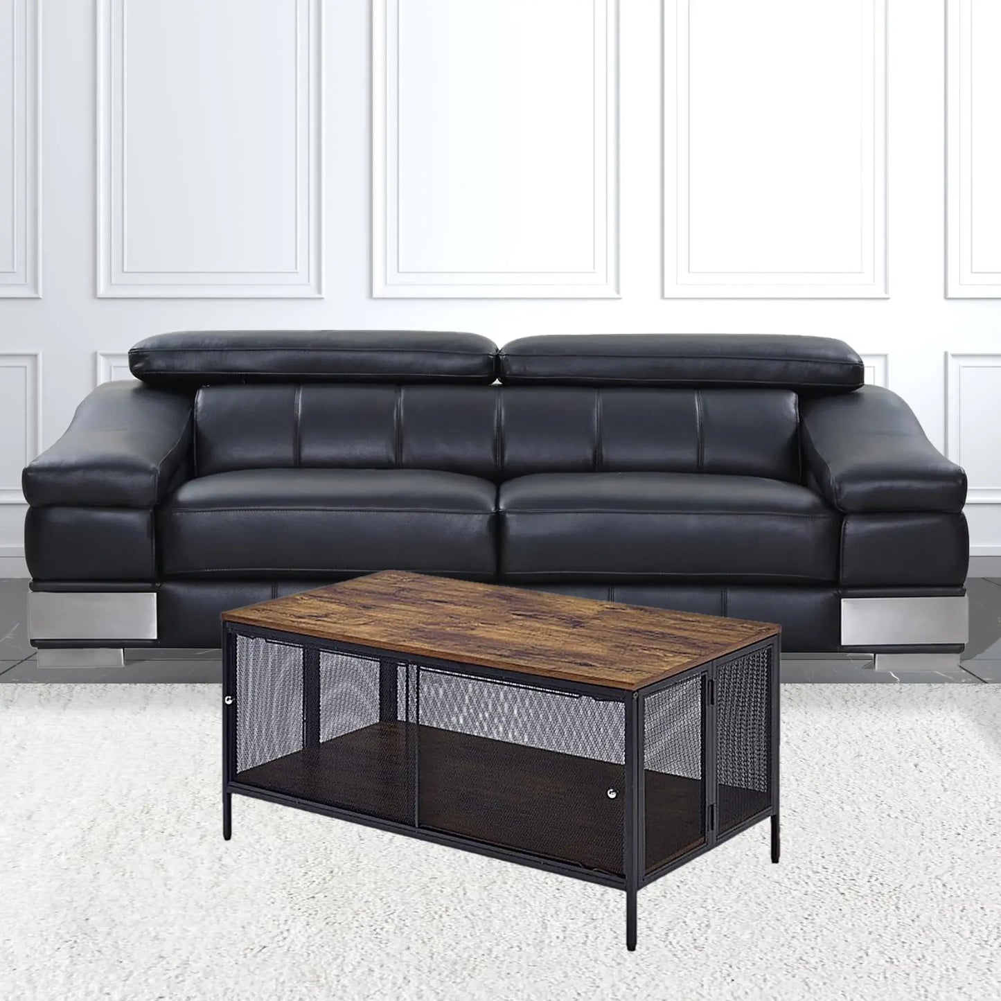 41" Black And Antique Oak Rectangular Coffee Table With Shelf - Homeroots - Flyclothing LLC