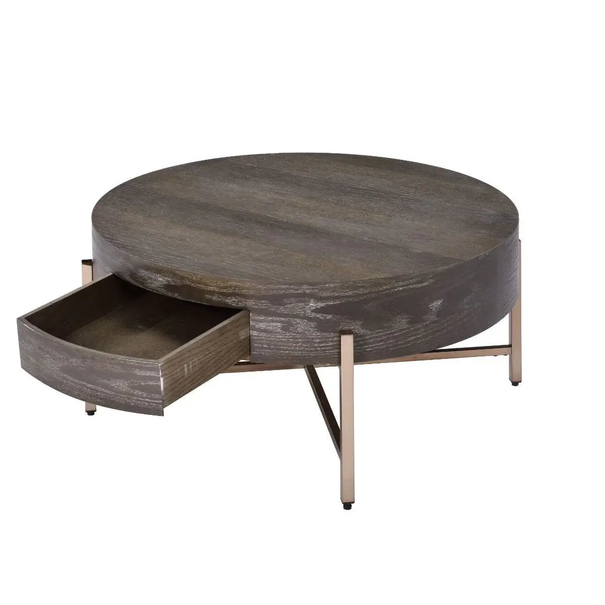 32" Champagne And Dark Oak Round Coffee Table With Drawer - Homeroots - Flyclothing LLC