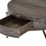 32" Champagne And Dark Oak Round Coffee Table With Drawer - Homeroots - Flyclothing LLC