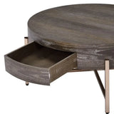 32" Champagne And Dark Oak Round Coffee Table With Drawer - Homeroots - Flyclothing LLC