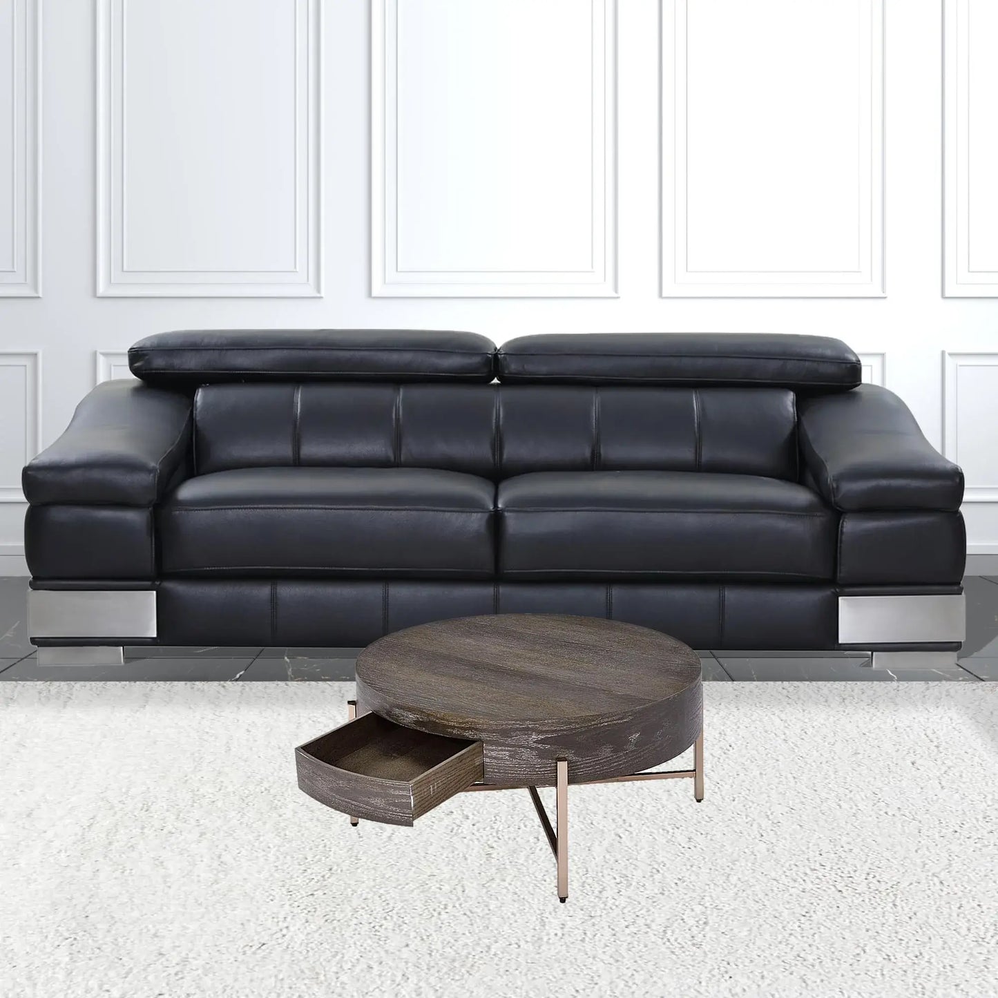 32" Champagne And Dark Oak Round Coffee Table With Drawer - Homeroots - Flyclothing LLC