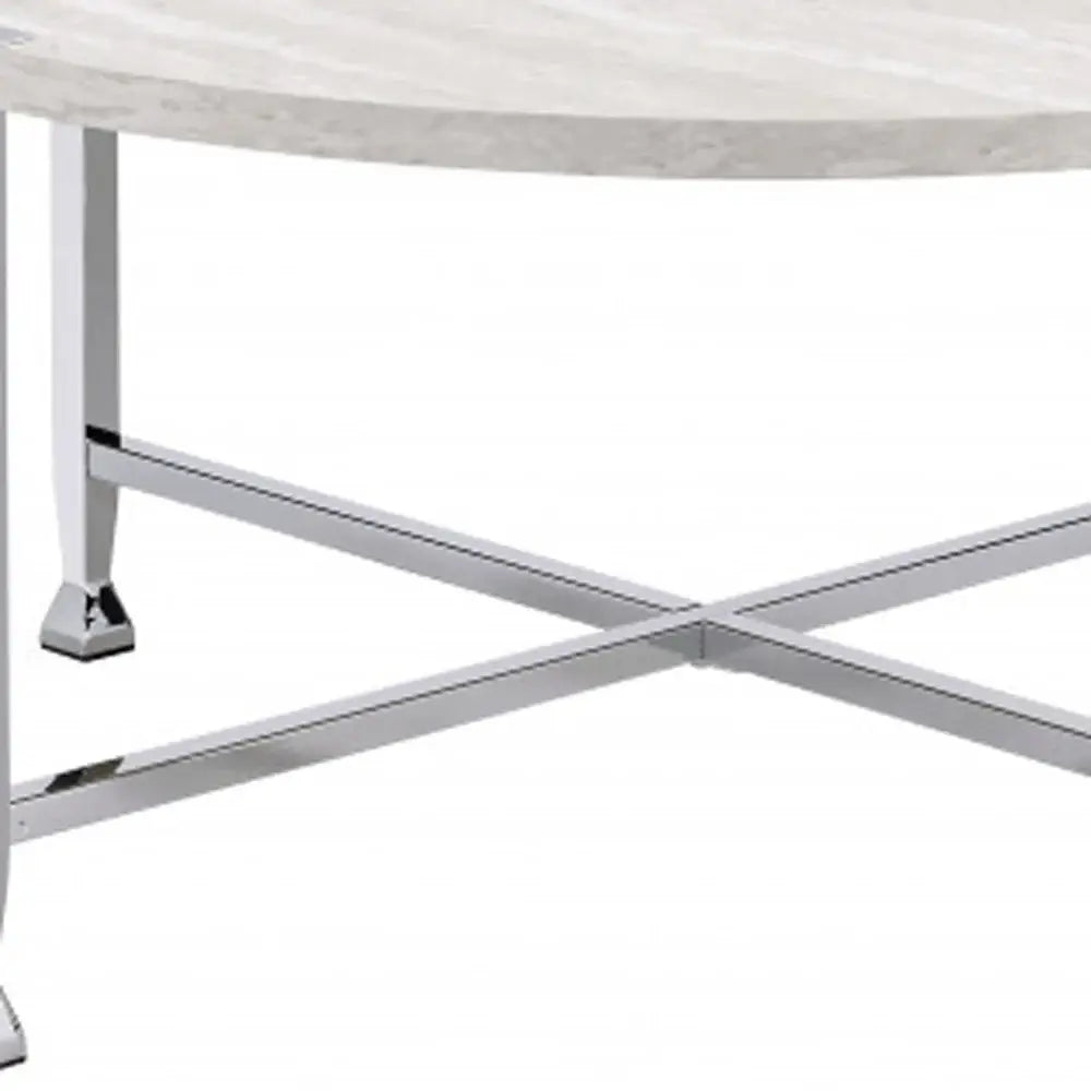 36" Chrome And White Oak Round Coffee Table - Homeroots - Flyclothing LLC
