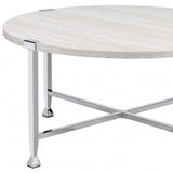 36" Chrome And White Oak Round Coffee Table - Homeroots - Flyclothing LLC