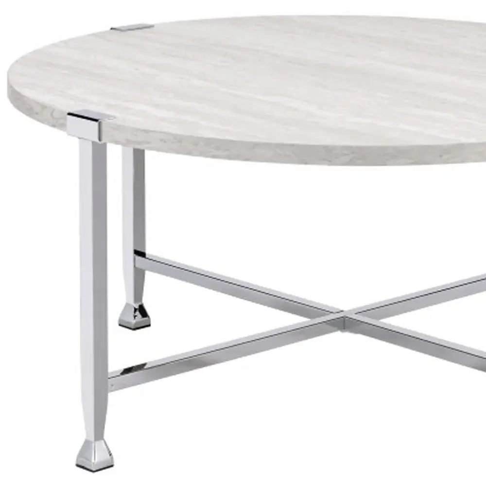 36" Chrome And White Oak Round Coffee Table - Homeroots - Flyclothing LLC