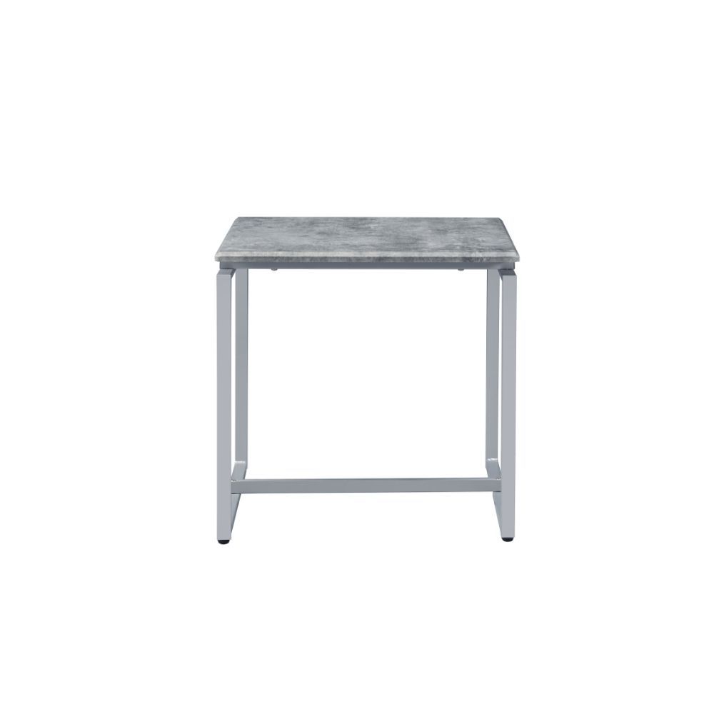 47" Gray and Silver PVC Veneer And Metal Sled Coffee Table