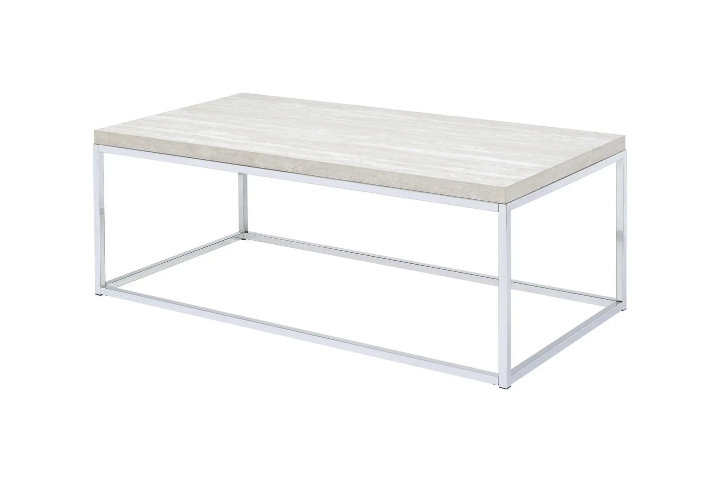 48" Chrome And White Oak Manufactured Wood And Metal Rectangular Coffee Table - Homeroots - Flyclothing LLC