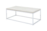 48" Chrome And White Oak Manufactured Wood And Metal Rectangular Coffee Table - Homeroots - Flyclothing LLC