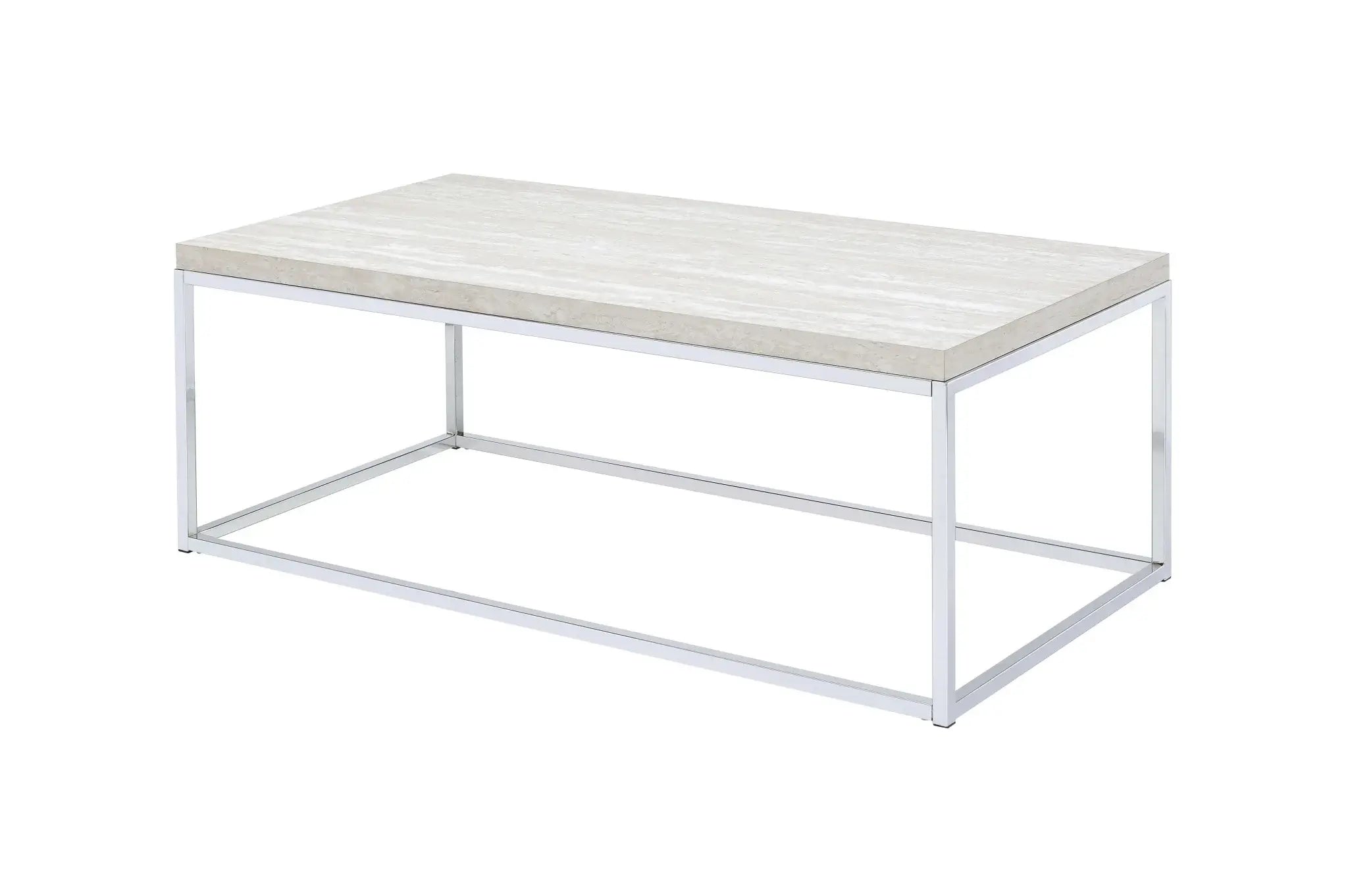 48" Chrome And White Oak Manufactured Wood And Metal Rectangular Coffee Table - Homeroots - Flyclothing LLC