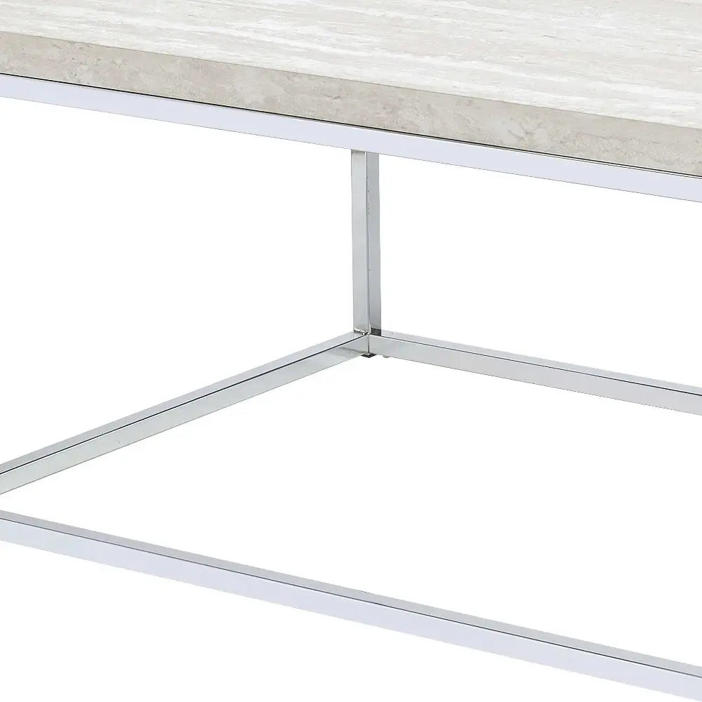 48" Chrome And White Oak Manufactured Wood And Metal Rectangular Coffee Table - Homeroots - Flyclothing LLC
