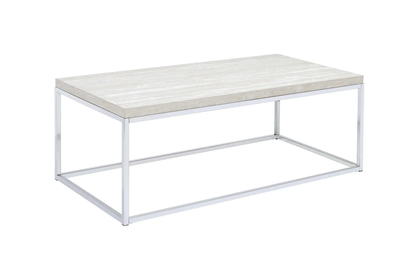 48" Chrome And White Oak Manufactured Wood And Metal Rectangular Coffee Table - Homeroots - Flyclothing LLC
