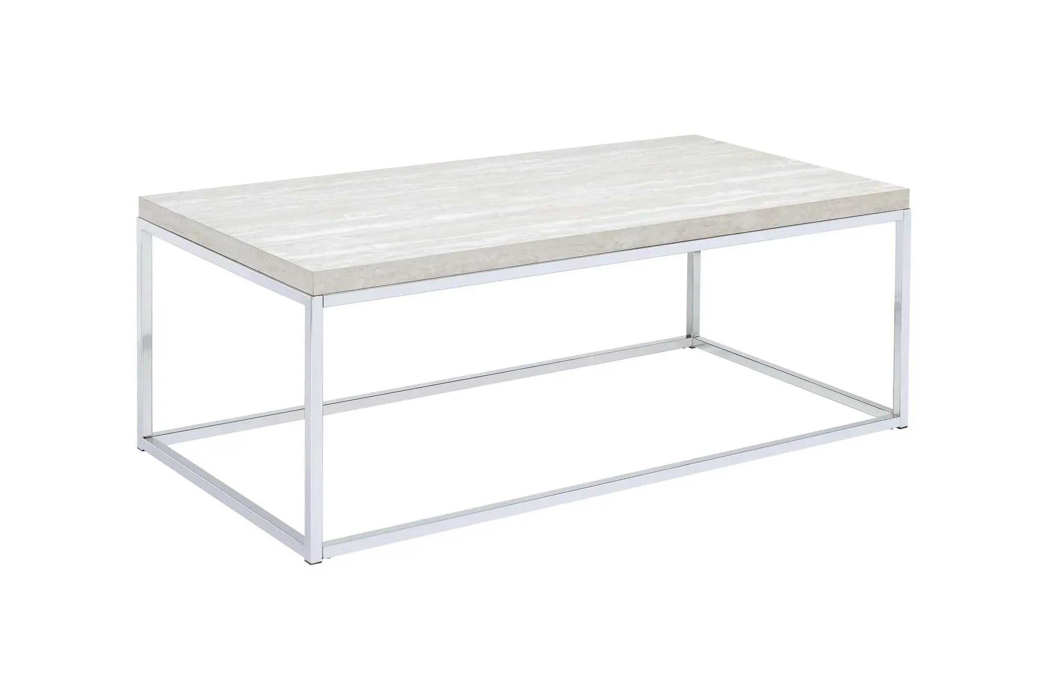 48" Chrome And White Oak Manufactured Wood And Metal Rectangular Coffee Table - Homeroots - Flyclothing LLC