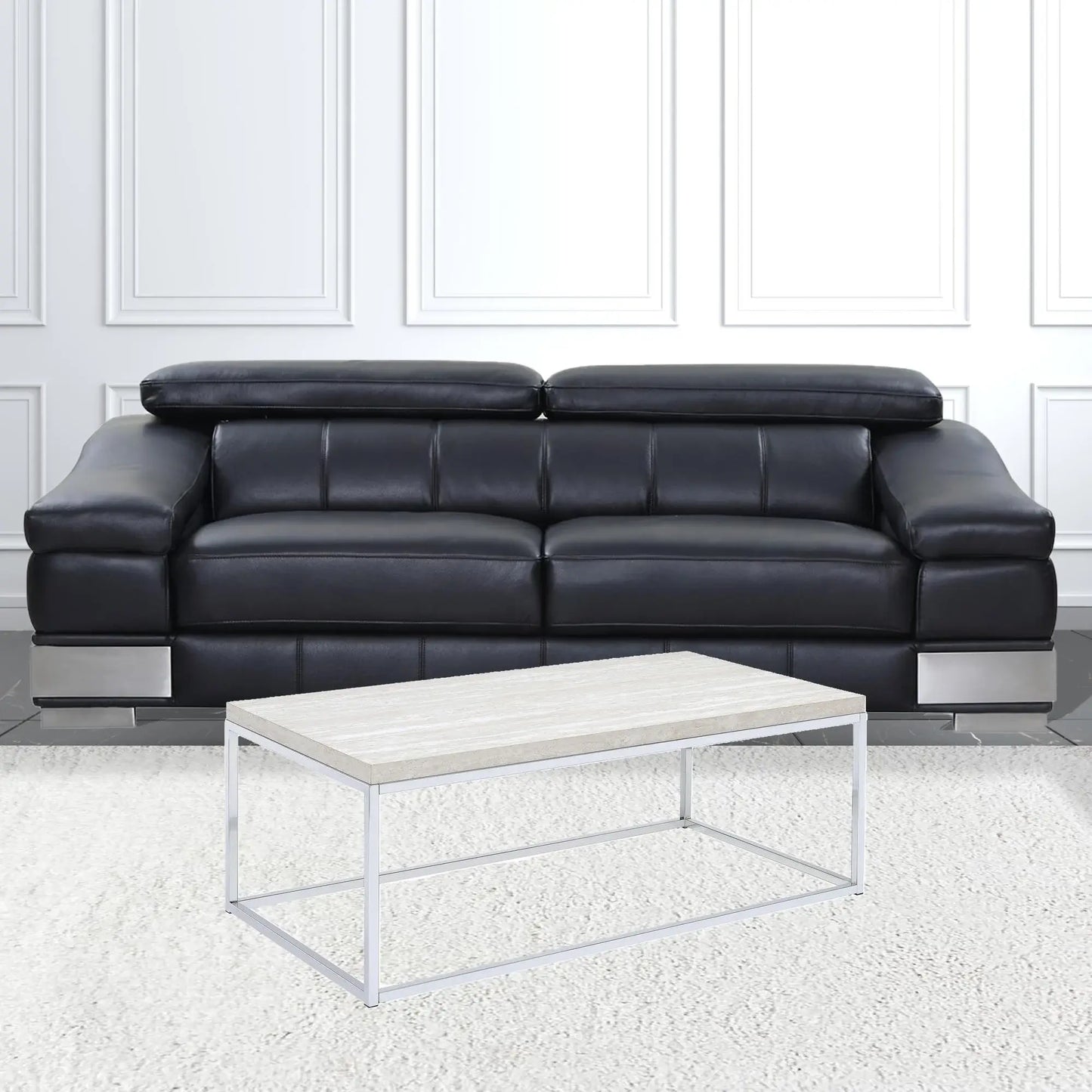48" Chrome And White Oak Manufactured Wood And Metal Rectangular Coffee Table - Homeroots - Flyclothing LLC