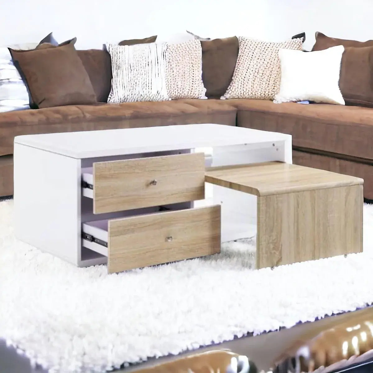 47" White and Natural Coffee Table With Four Drawers - Homeroots - Flyclothing LLC