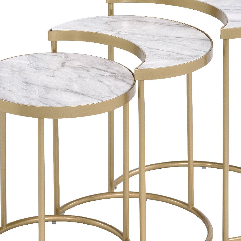 24" Gray And Gold Metal Round Nested Coffee Tables - Homeroots - Flyclothing LLC
