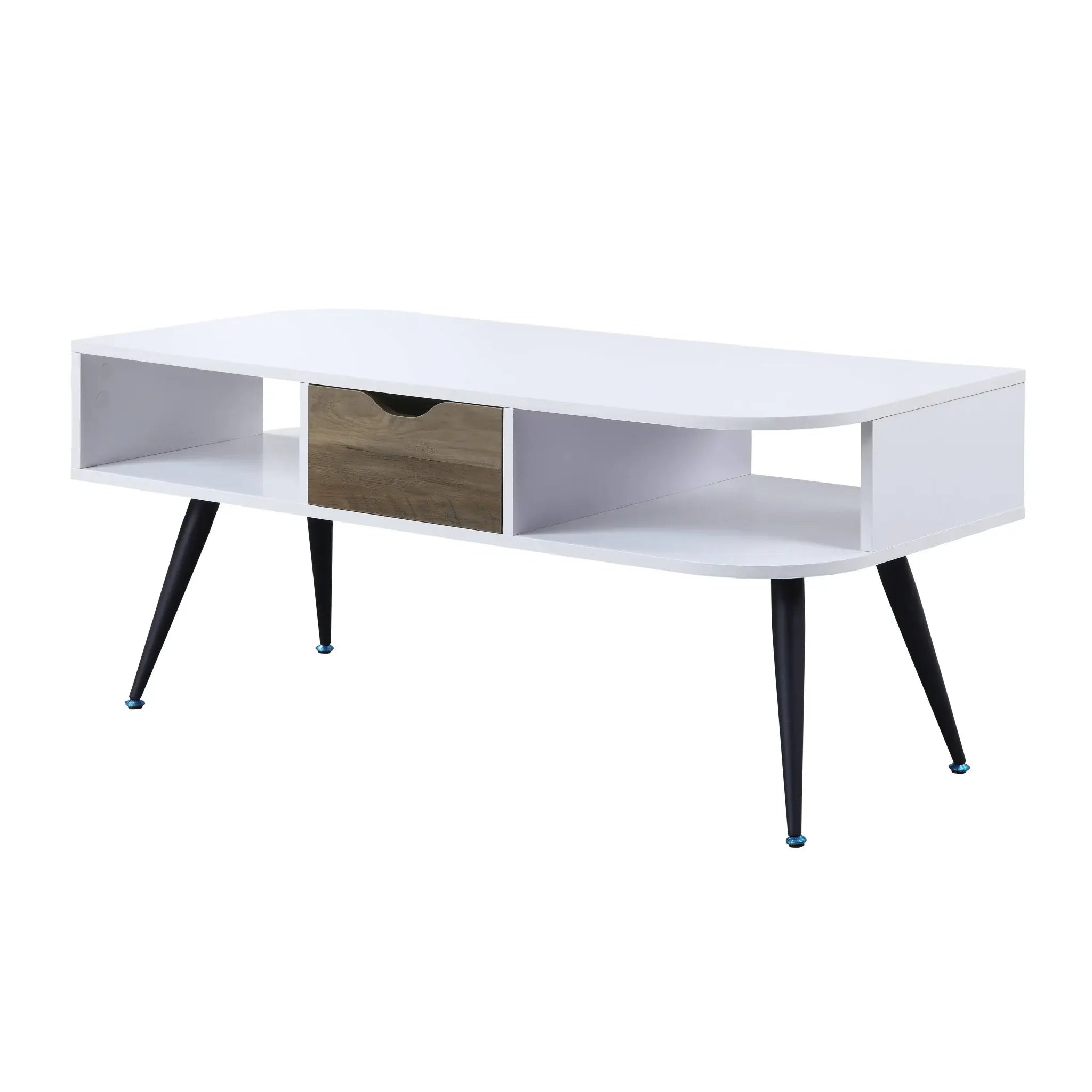 44" Black And White Melamine Veneer And Metal Rectangular Coffee Table With Drawer And Shelf - Homeroots - Flyclothing LLC