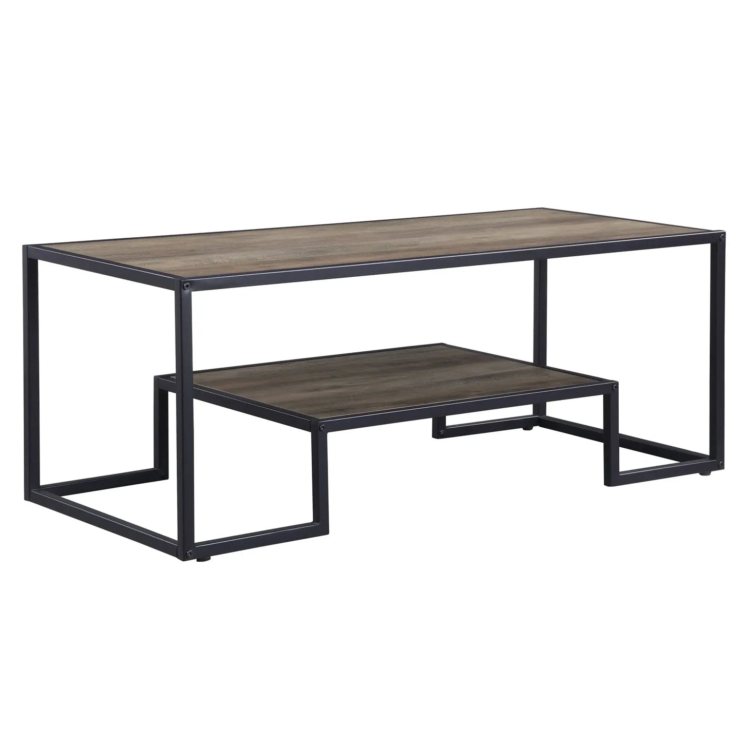 45" Black And Rustic Oak Paper Veneer And Metal Rectangular Coffee Table With Shelf - Homeroots - Flyclothing LLC