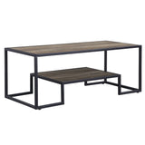45" Black And Rustic Oak Paper Veneer And Metal Rectangular Coffee Table With Shelf - Homeroots - Flyclothing LLC